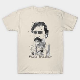 Pablo Escobar Retro Sketch in Black and White T-Shirt